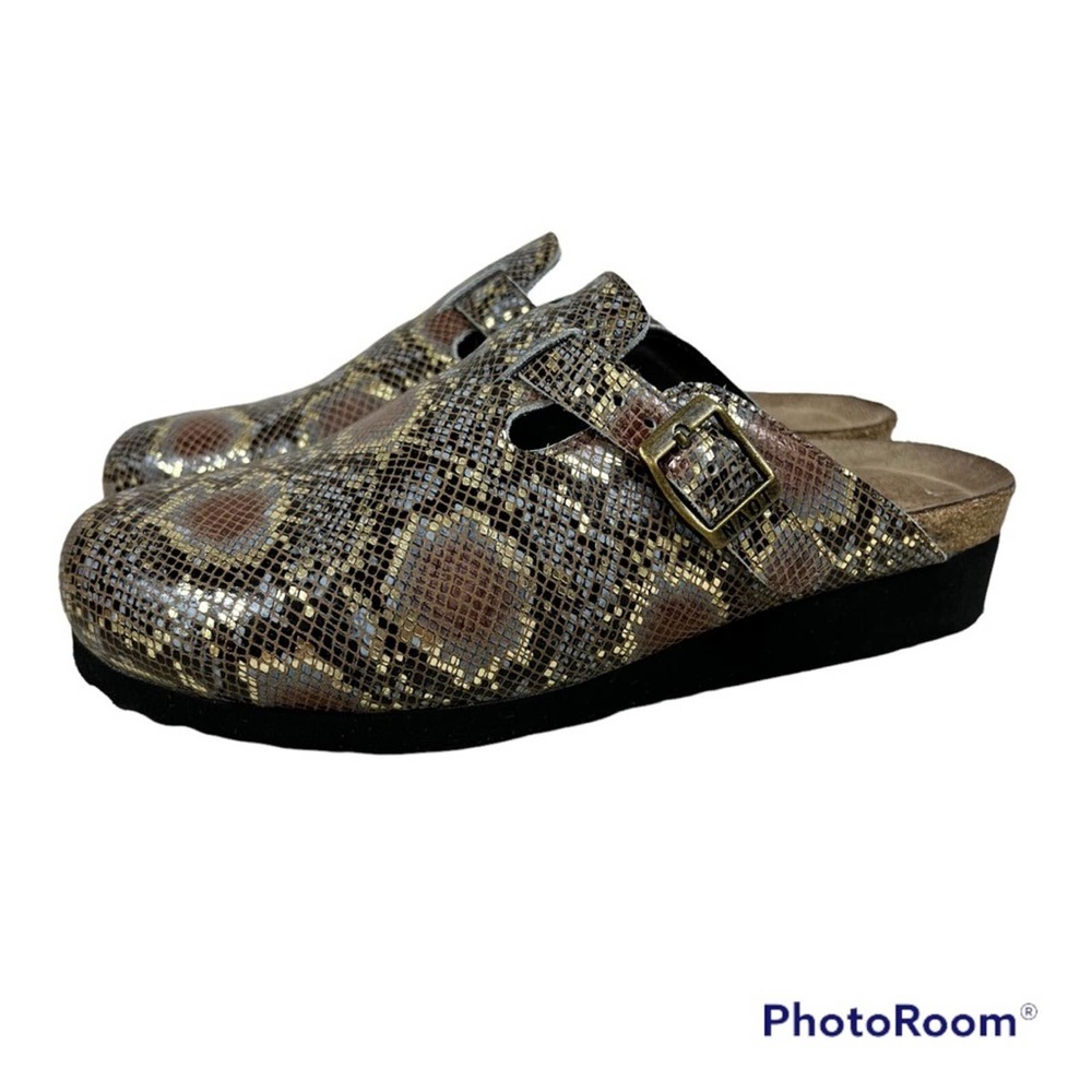 NAOT Elegant Autumn Golden Python Print Leather Slip On Clogs